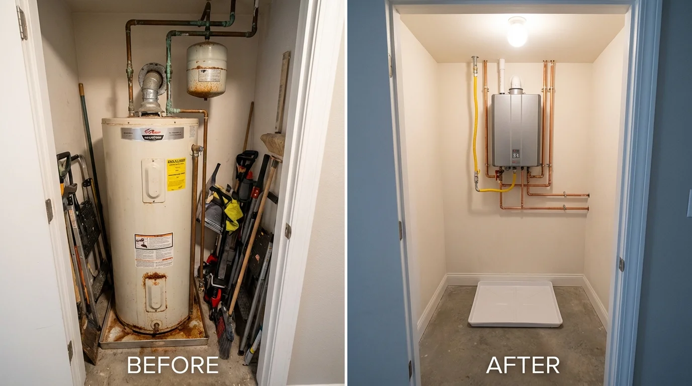 Tank water heater versus wall-mounted tankless unit comparison for Milford, DE homeowners