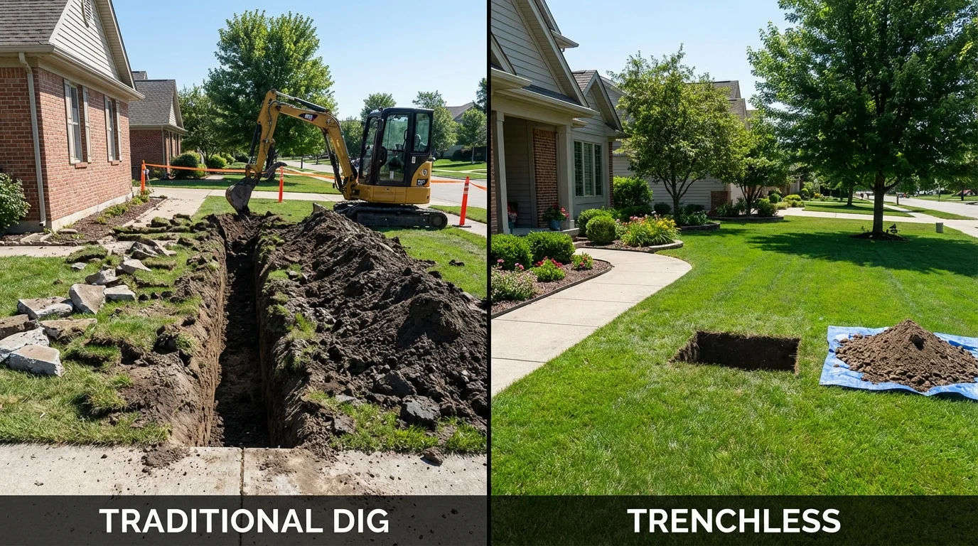 Trenchless sewer repair with minimal yard damage versus traditional excavation in Milford, DE